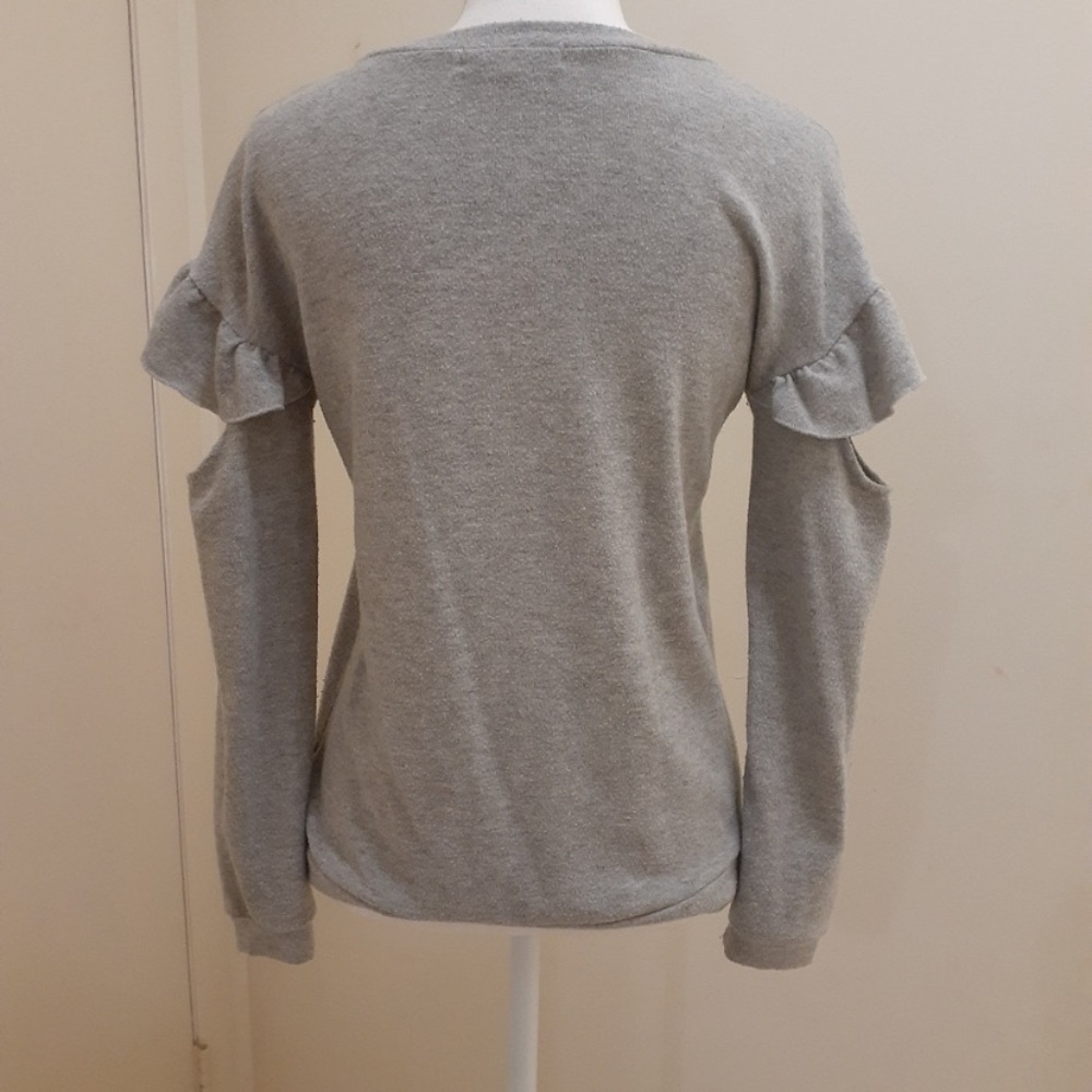 Gray Ruffle Cut out Sweater - Picture 6 of 7